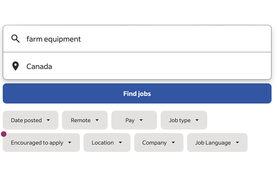Indeed job search for "farm equipment."